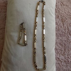 Gold and silver Necklace and bracelet